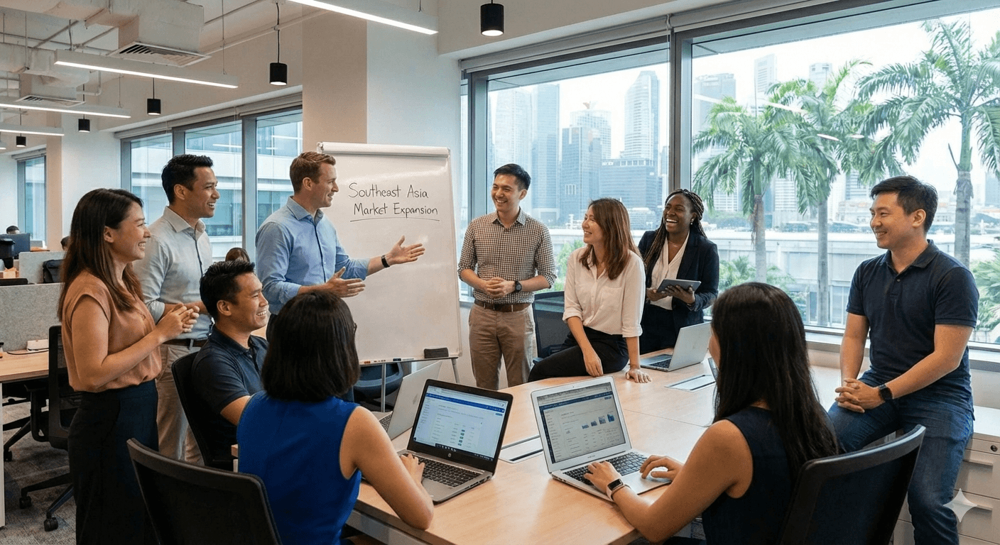 Team members collaborating in an office